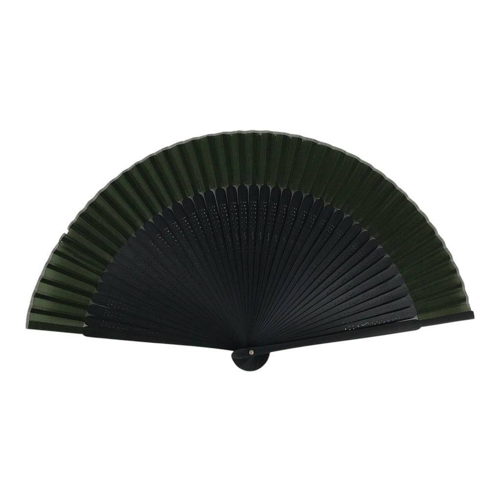 Japanese Fabric Folding Fan Sensu Vtg Bamboo Cutout Frame Solid Dark Green 5D72-AD - Fan-chidorivintage.com