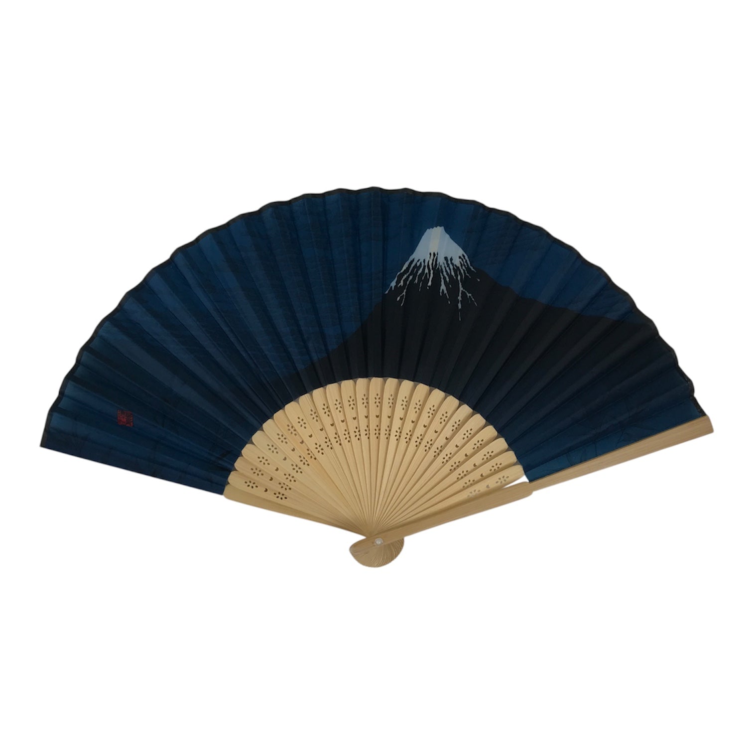 Japanese Fabric Folding Fan Sensu Vtg Bamboo Frame Mt. Fuji Blue Fujisan 5D74-AD - Fan-chidorivintage.com