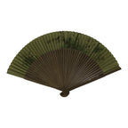 Japanese Fabric Folding Fan Vtg Sensu Bamboo Frame Green Take Leaves Brown 5D78-AD - Fan-chidorivintage.com