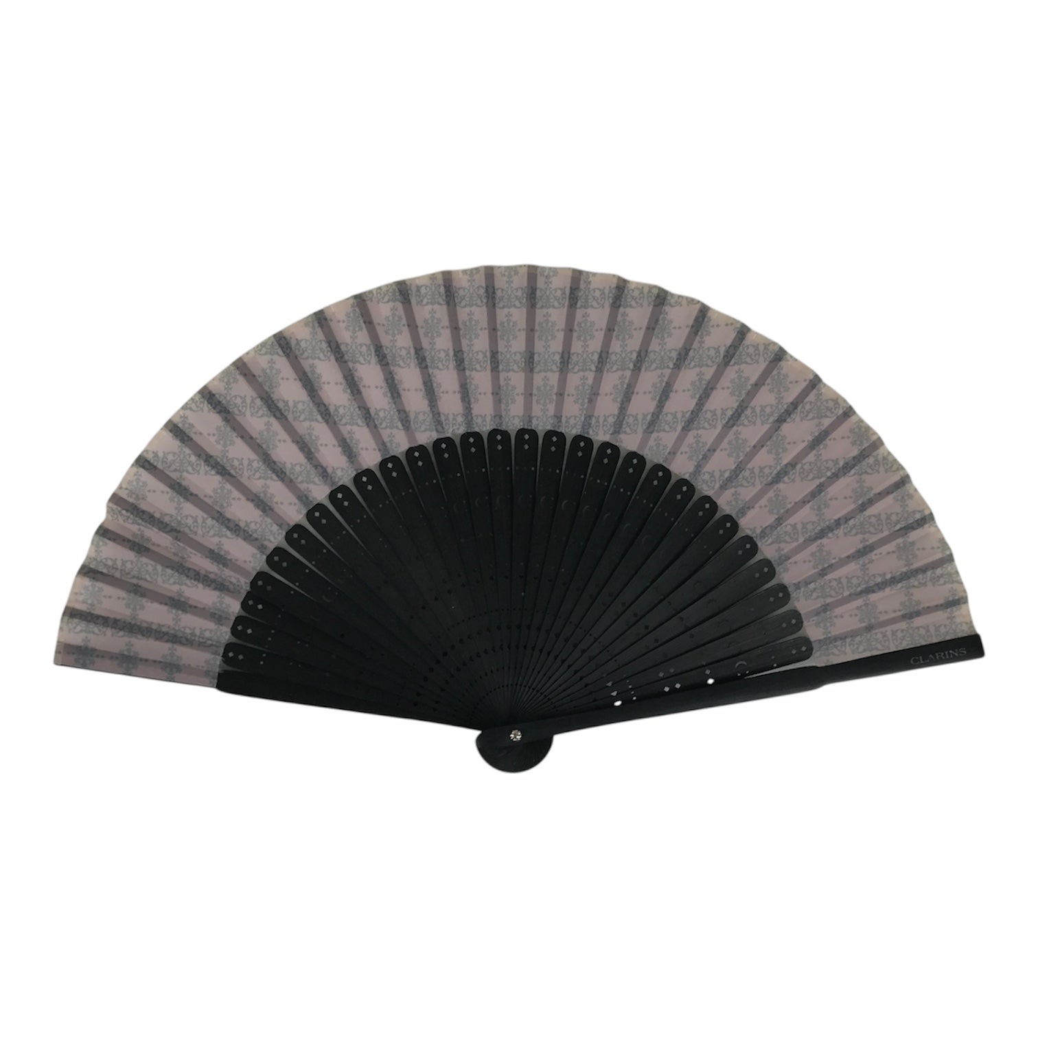 Japanese Fabric Folding Fan Vtg Sensu Black Bamboo Frame Pink Fancy Design 5D79-AD - Fan-chidorivintage.com