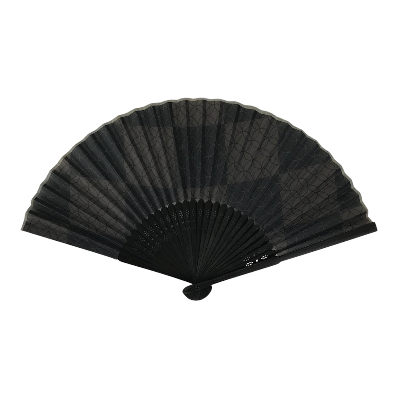 Japanese Fabric Folding Fan Vtg Sensu Bamboo Frame Black Shippo Pattern 5D82-AD - Fan-chidorivintage.com