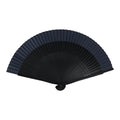 Japanese Fabric Folding Fan Vtg Sensu Lacquered Black Bamboo Frame Blue 5D83-AD - Fan-chidorivintage.com