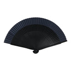 Japanese Fabric Folding Fan Vtg Sensu Lacquered Black Bamboo Frame Blue 5D83-AD - Fan-chidorivintage.com
