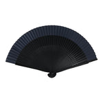 Japanese Fabric Folding Fan Vtg Sensu Lacquered Black Bamboo Frame Blue 5D83-AD - Fan-chidorivintage.com