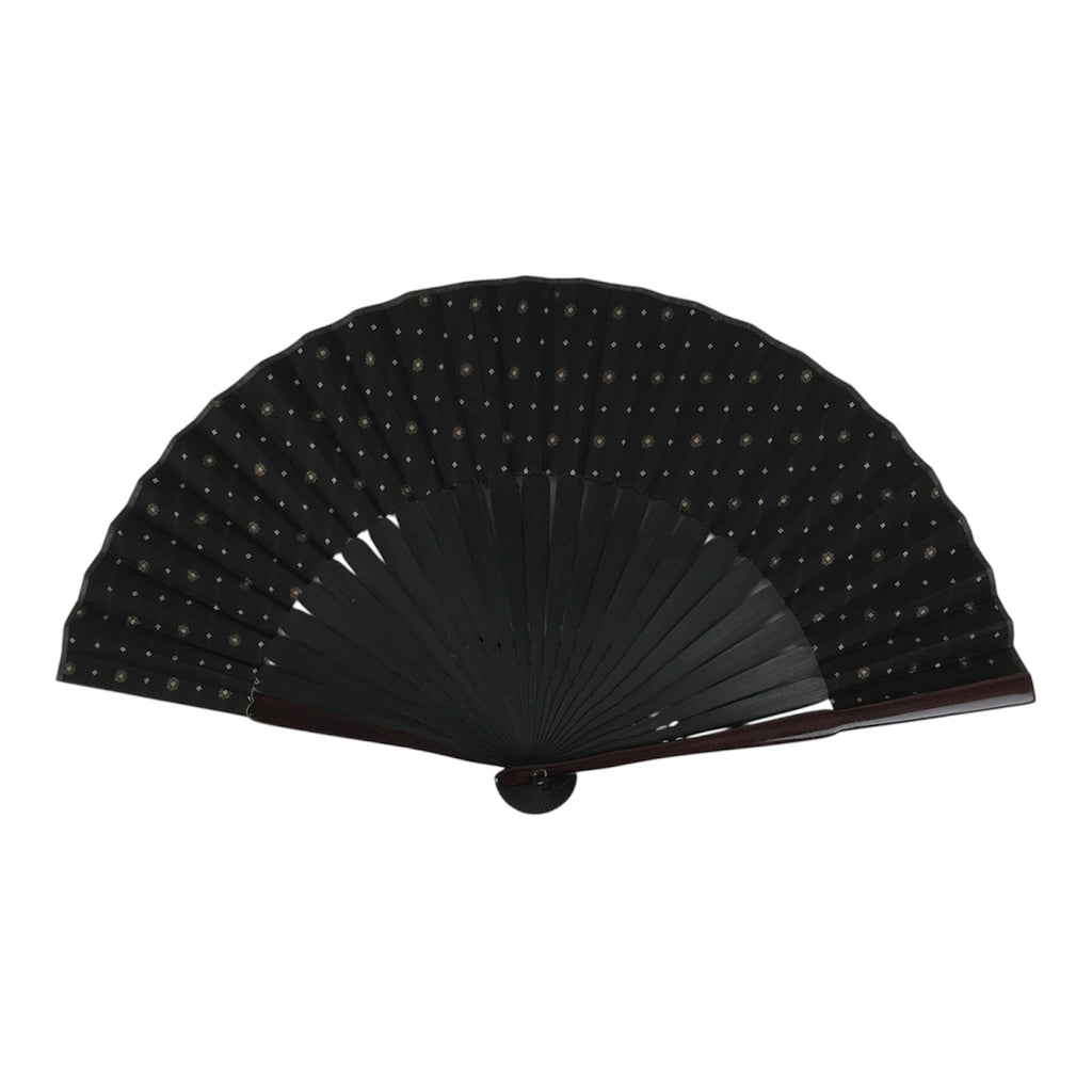 Japanese Fabric Folding Fan Vtg Sensu Bamboo Frame Black Gold Floral Design 5D87-AD - Fan-chidorivintage.com