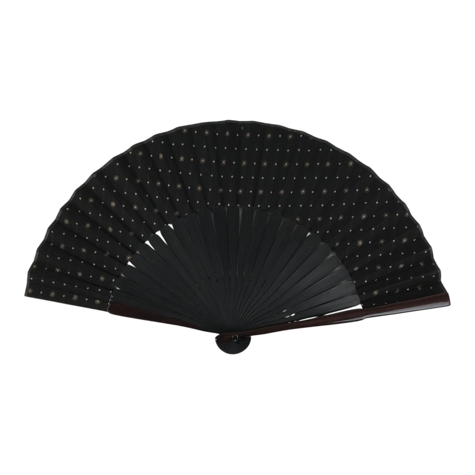 Japanese Fabric Folding Fan Vtg Sensu Bamboo Frame Black Gold Floral Design 5D87-AD - Fan-chidorivintage.com