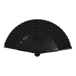 Japanese Fabric Folding Fan Vtg Sensu Bamboo Frame Black Gold Floral Design 5D87-AD - Fan-chidorivintage.com