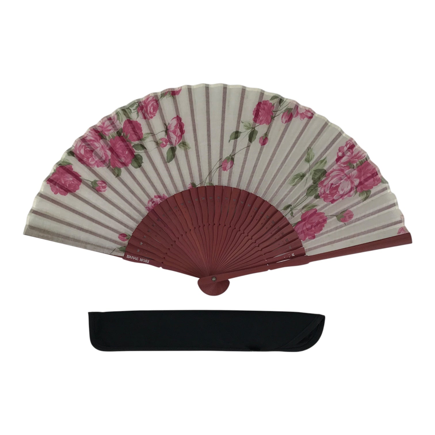 Vintage Japanese Folding Fan with Beautiful Pink Roses