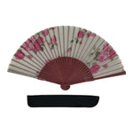 Japanese Fabric Folding Fan Vtg Sensu Bamboo Frame Hanae Mori Pink Rose 5D89-AD - Fan-chidorivintage.com