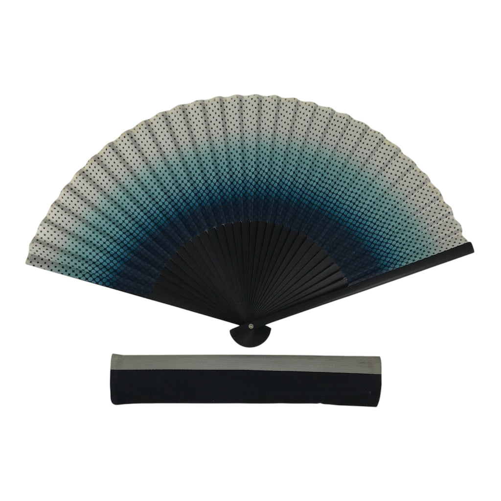 Japanese Fabric Folding Fan Vtg Sensu Bamboo Frame Blue White Dot Diamond 5D90-AD - Fan-chidorivintage.com