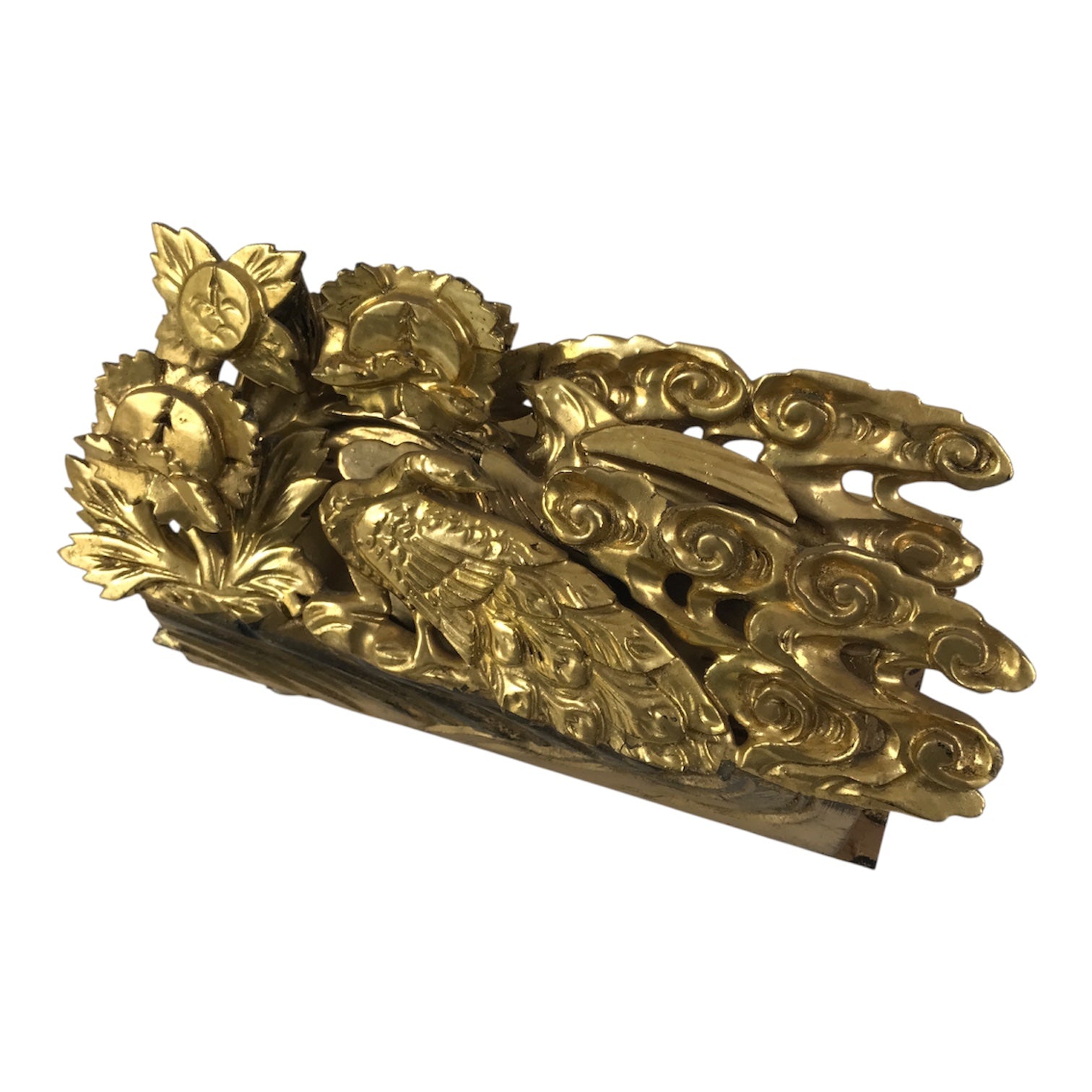 Japanese Buddhist Altar Carved Wooden Vtg Butsudan Spare Part Peacock Gold BP37-OT - Buddhist-chidorivintage.com