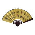 Chinese Fabric Folding Fan Vtg Sensu Bamboo Frame Gold Brown Zodiac 5D92-AD - Fan-chidorivintage.com