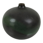 Japanese Ceramic Flower Vase Vtg Ikebana Kabin Round Ball Green Dark Brown FK241-KT - Vase-chidorivintage.com
