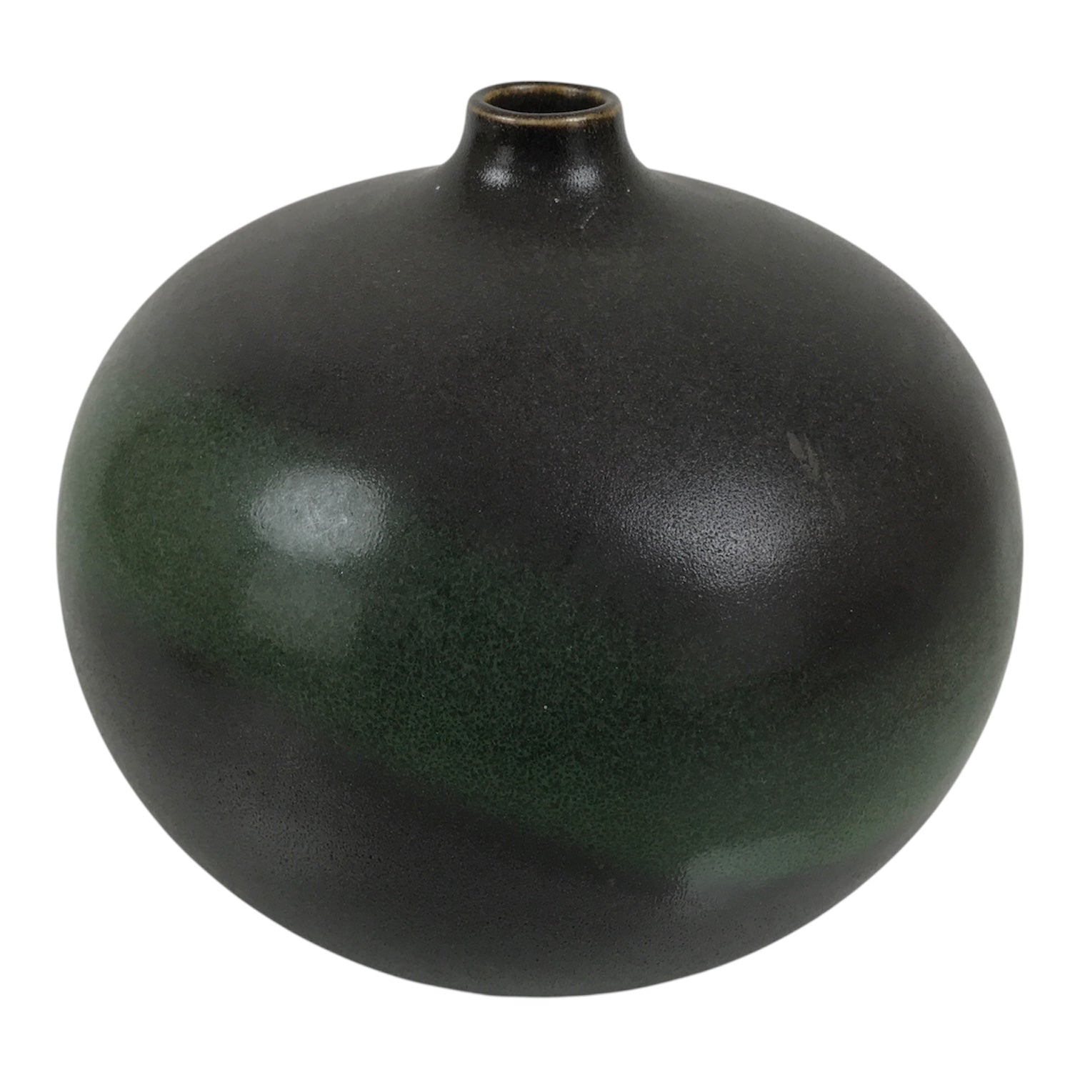 Japanese Ceramic Flower Vase Vtg Ikebana Kabin Round Ball Green Dark Brown FK241-KT - Vase-chidorivintage.com
