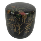 Japanese Wooden Lacquer Matcha Tea Caddy Natsume Sado Makie Black Floral TG198-KT - Tea Ceremony-chidorivintage.com
