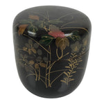 Japanese Wooden Lacquer Matcha Tea Caddy Natsume Sado Makie Black Floral TG198-KT - Tea Ceremony-chidorivintage.com