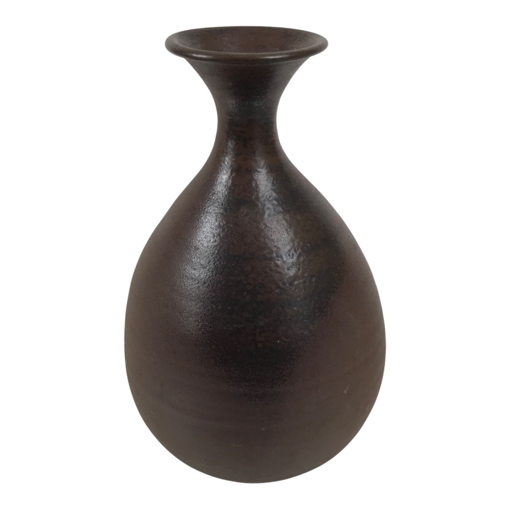 Japanese Ceramic Flower Vase Vtg Ikebana Kabin Round Brown Natural Glaze FK243-KT - Vase-chidorivintage.com