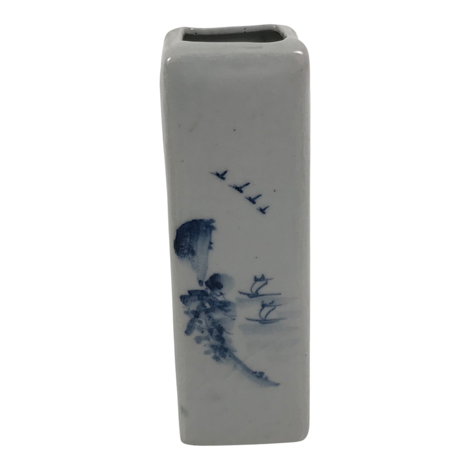 Japanese Porcelain Flower Vase Ikebana Kabin Square White Blue Ocean Boat FK244-KT - Vase-chidorivintage.com