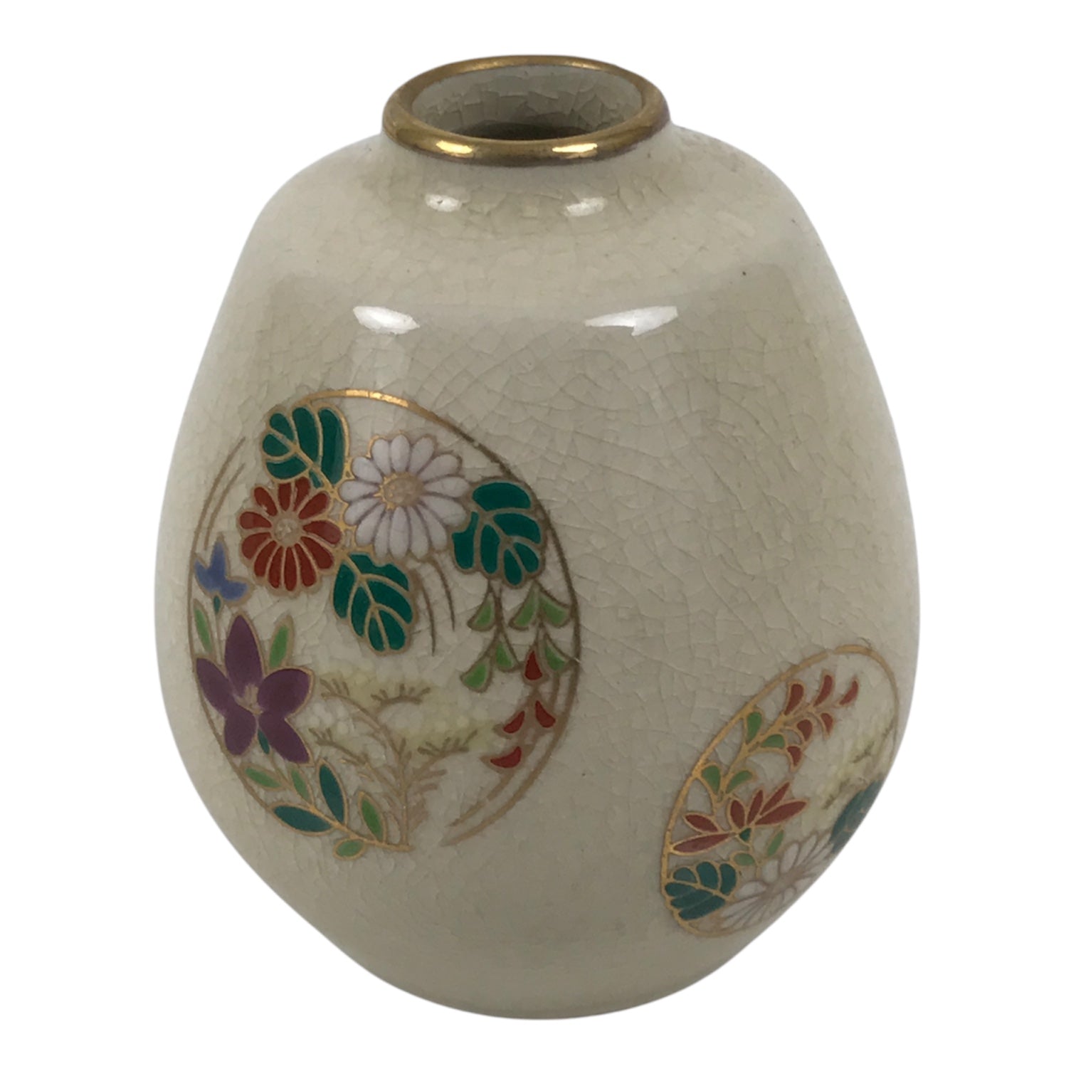 Japanese Satsuma Porcelain Matcha Tea Container Vtg Chaire Sado Floral TG203-KT - Tea Ceremony-chidorivintage.com
