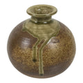 Japanese Ceramic Oribe Ware Flower Vase Vtg Ikebana Kabin Brown Round FK245-KT - Vase-chidorivintage.com