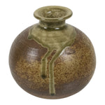 Japanese Ceramic Oribe Ware Flower Vase Vtg Ikebana Kabin Brown Round FK245-KT - Vase-chidorivintage.com
