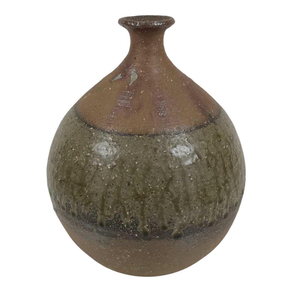 Japanese Ceramic Flower Vase Vtg Ikebana Kabin Brown Round Drip Speckles FK246-KT - Vase-chidorivintage.com