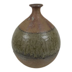 Japanese Ceramic Flower Vase Vtg Ikebana Kabin Brown Round Drip Speckles FK246-KT - Vase-chidorivintage.com