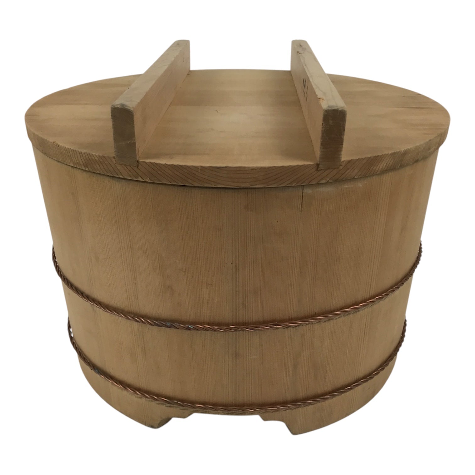 Japanese Large Handcrafted Lidded Wooden Oke Bucket Vtg Water Rice Storage BK59-OT - Wood-chidorivintage.com