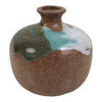 Japanese Ceramic Single Flower Vase Small Kabin Round Brown White Blue MFV105-KT - Vase-chidorivintage.com