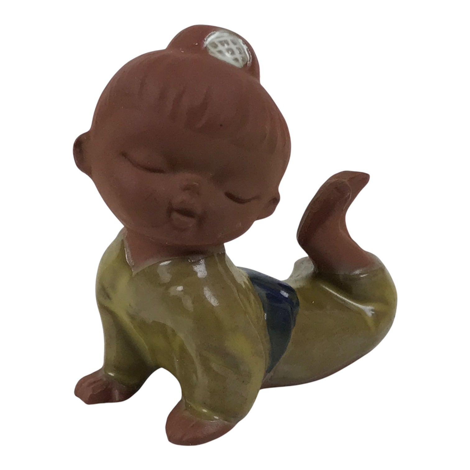 Japanese Seto Ceramic Young Girl Figurine Vtg Child Yellow Kimono Red Clay ST101-AD - Figurine-chidorivintage.com