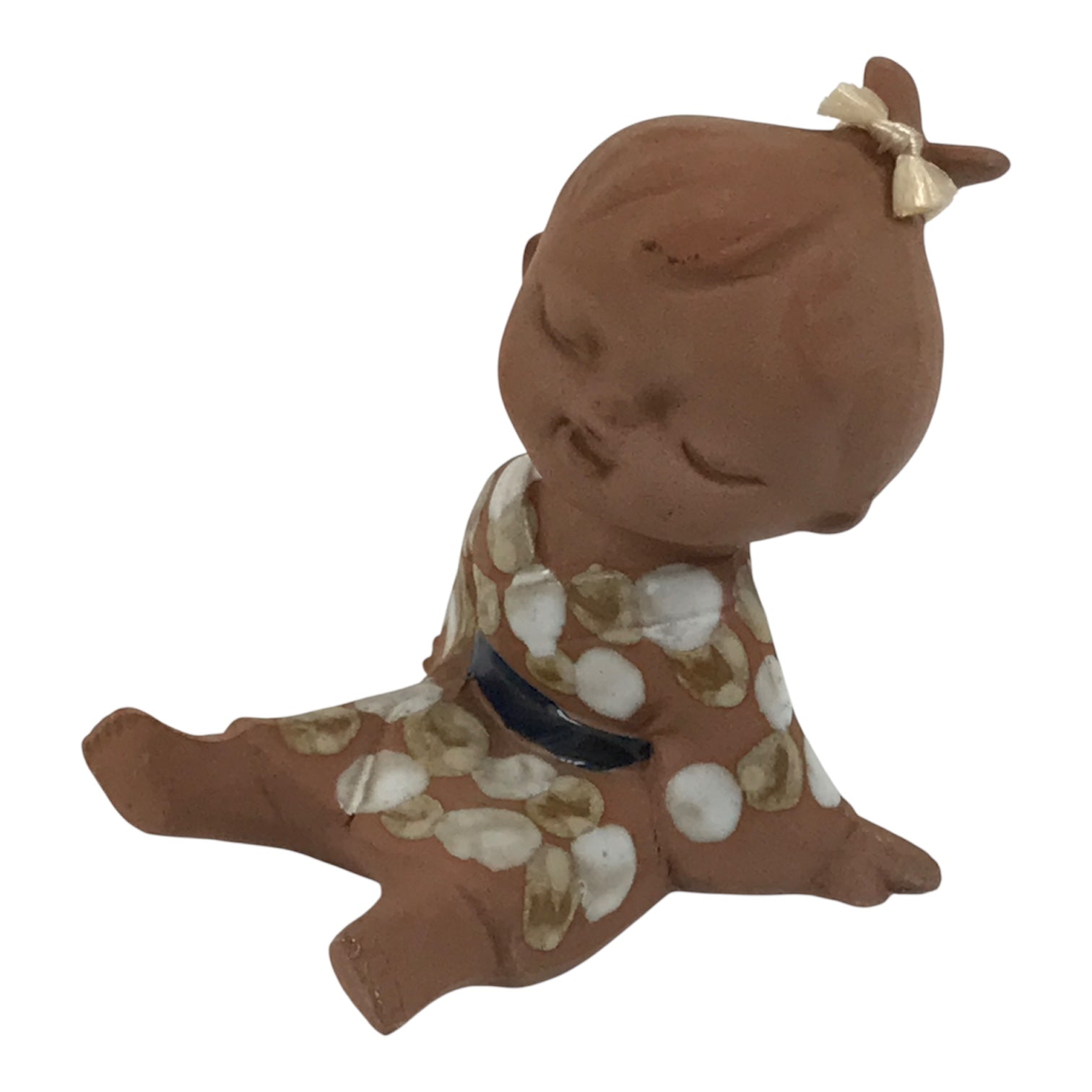 Japanese Seto Ceramic Young Girl Figurine Vtg Child Dot Kimono Red Clay ST104-AD - Figurine-chidorivintage.com