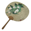 Japanese Paper Fan Large Uchiwa Vtg Wooden Handle Ogura Yuki Pink Flowers U193-AD - Fan-chidorivintage.com