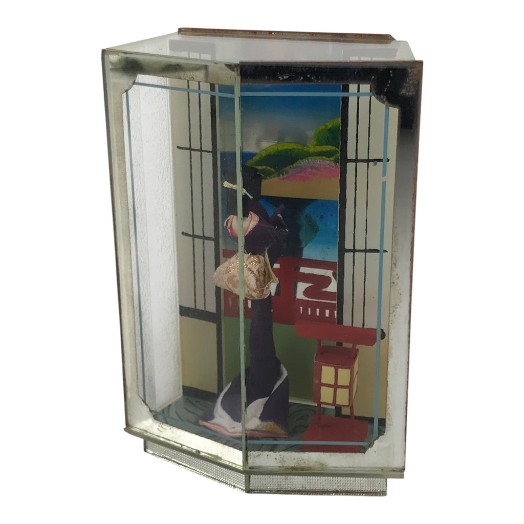 Japanese Geisha Doll Figurine Glass Case Display Vtg Kyoto Souvenir Ningyo ST110-AD - Figurines-chidorivintage.com