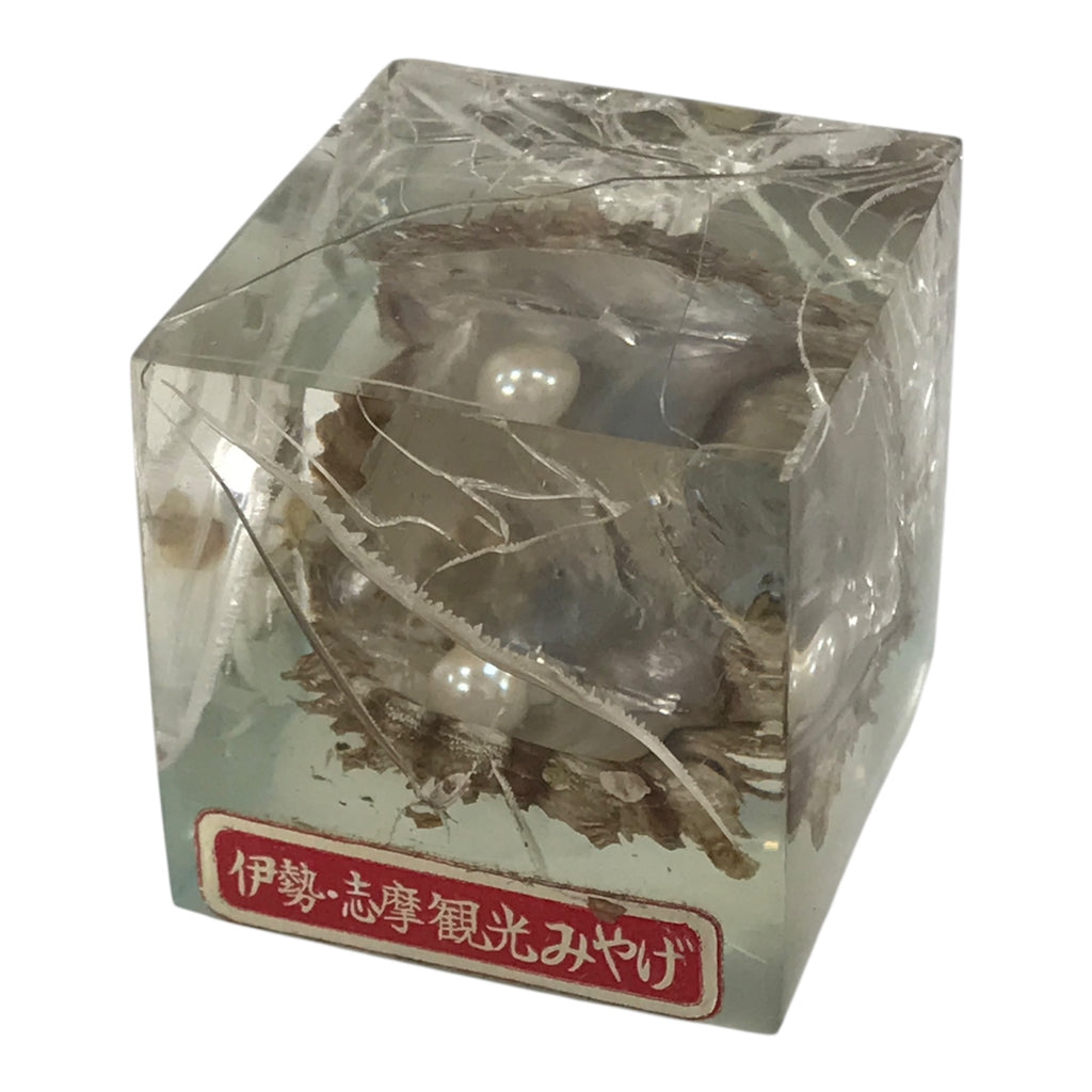 Japanese Akoya Pearl Resin Cube Oyster Display Vtg Ise Shima Toba Souvenir ST116-AD - Figurines-chidorivintage.com