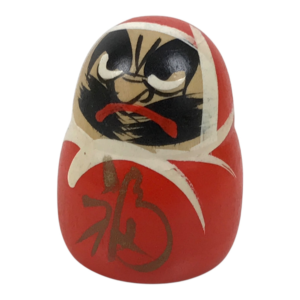 Japanese Small Wooden Kokeshi Daruma Figurine Vtg Fortune Red Black KF838-AD - Kokeshi-chidorivintage.com