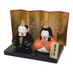 Japanese Small Clay Hina Doll Figurine Ohinasama Girl's Day Orange Black ST118-AD - Figurine-chidorivintage.com