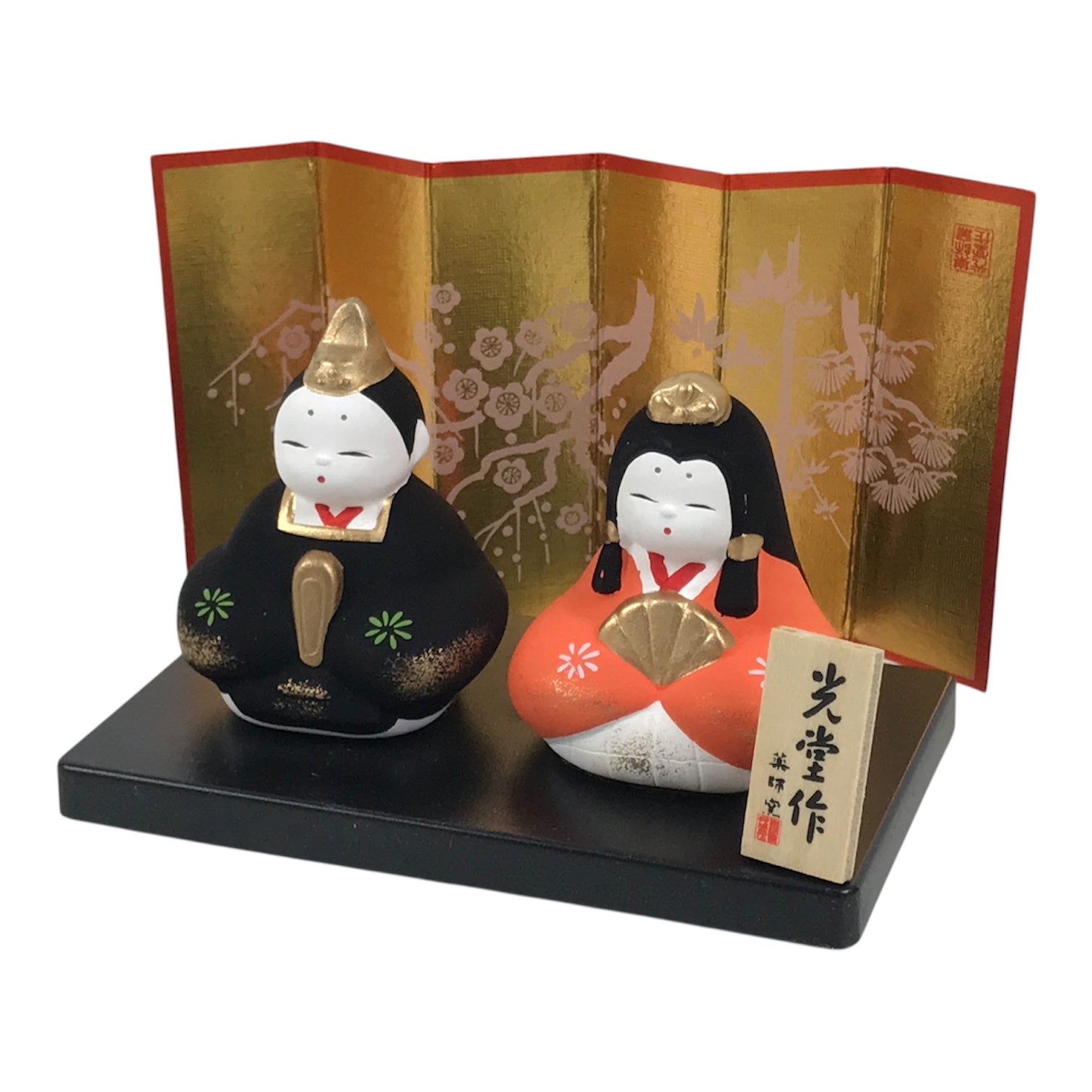 Japanese Small Clay Hina Doll Figurine Ohinasama Girl's Day Orange Black ST118-AD - Figurine-chidorivintage.com
