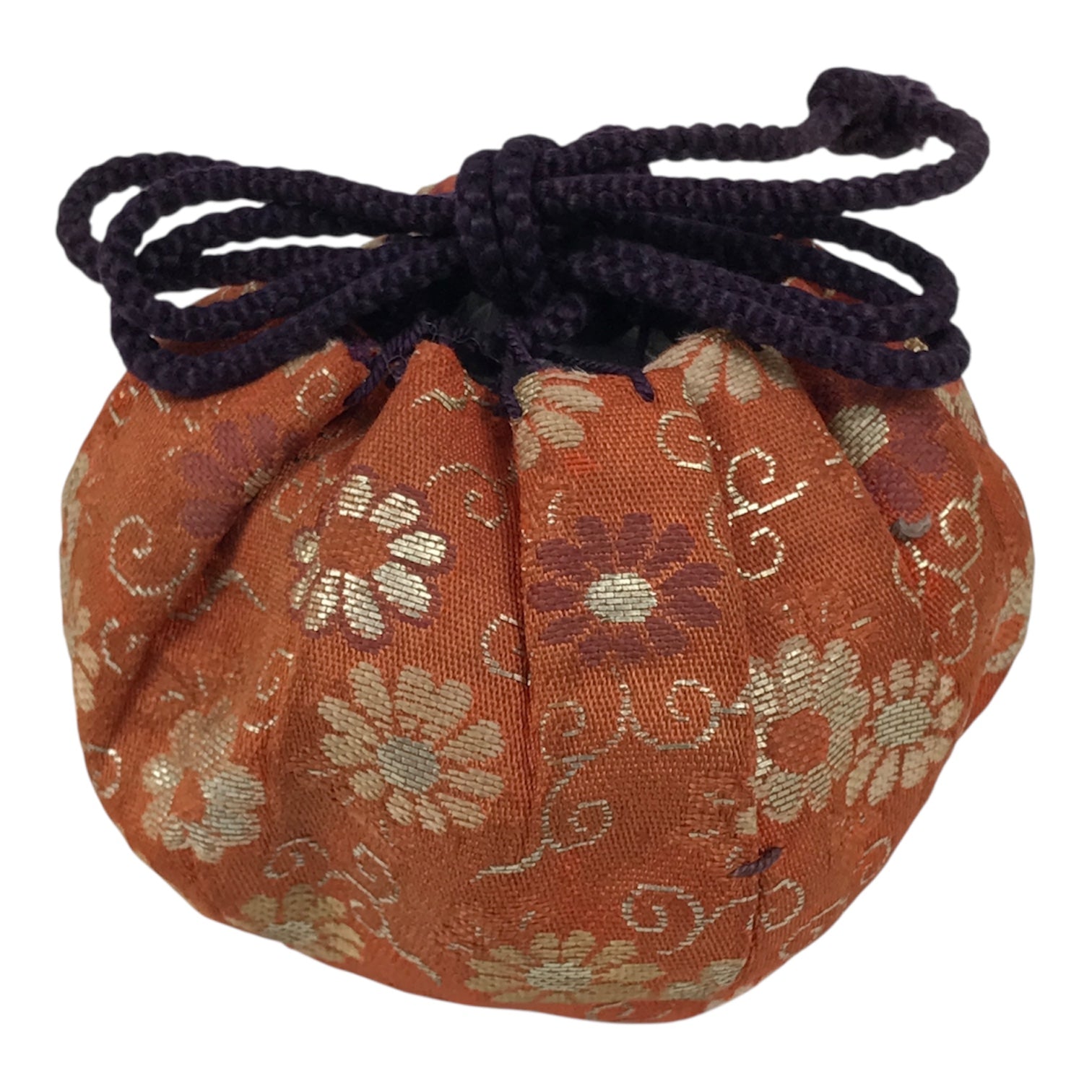 Japanese Silk Brocade Shifuku Pouch Vtg Chaire Bag Sado Orange Purple Cord TG210-KT - Tea Ceremony-chidorivintage.com