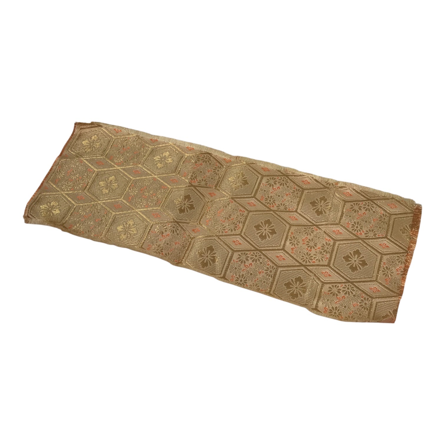 Japanese Buddhist Altar Table Silk Cloth Cover Vtg Kyozukue Peach Gold BA985-OT - Buddhist-chidorivintage.com