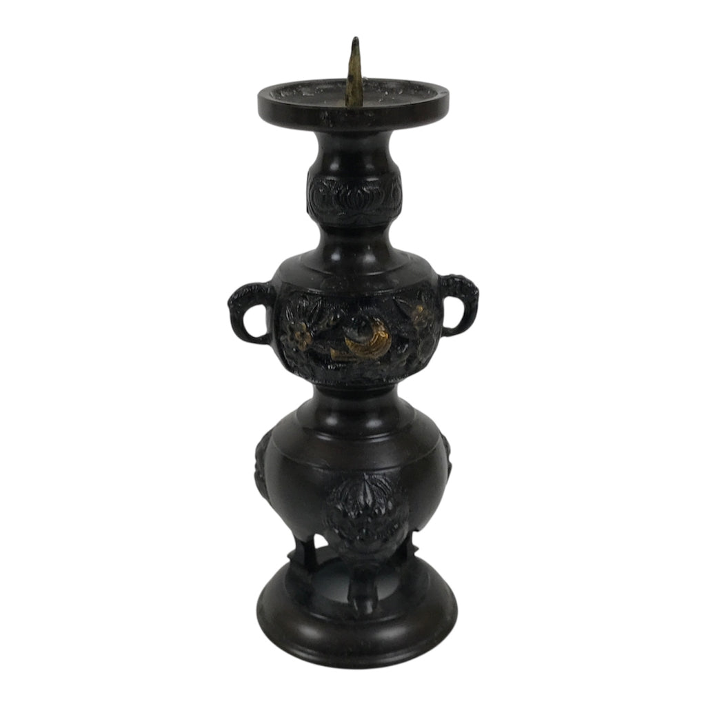 Japanese Buddhist Altar Fitting Bronze Metal Candle Stand Shokudai Brown BA988-OT - Buddhist-chidorivintage.com