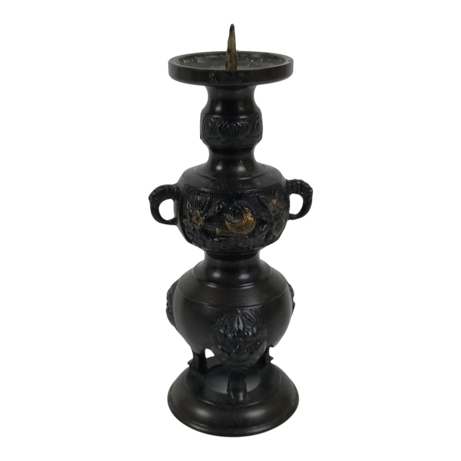 Japanese Buddhist Altar Fitting Bronze Metal Candle Stand Shokudai Brown BA988-OT - Buddhist-chidorivintage.com