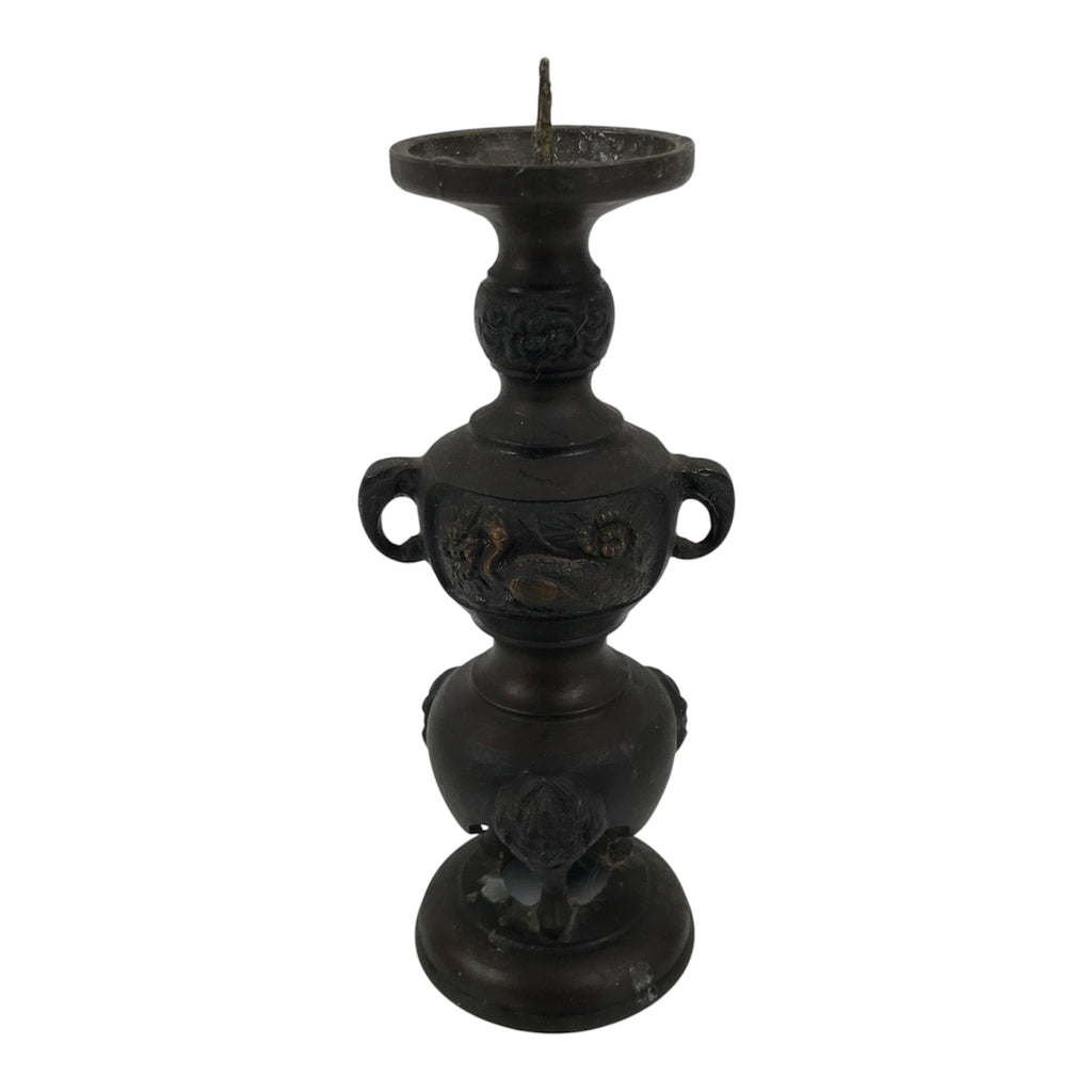 Japanese Buddhist Altar Fitting Bronze Metal Candle Stand Shokudai Brown BA989-OT - Buddhist-chidorivintage.com