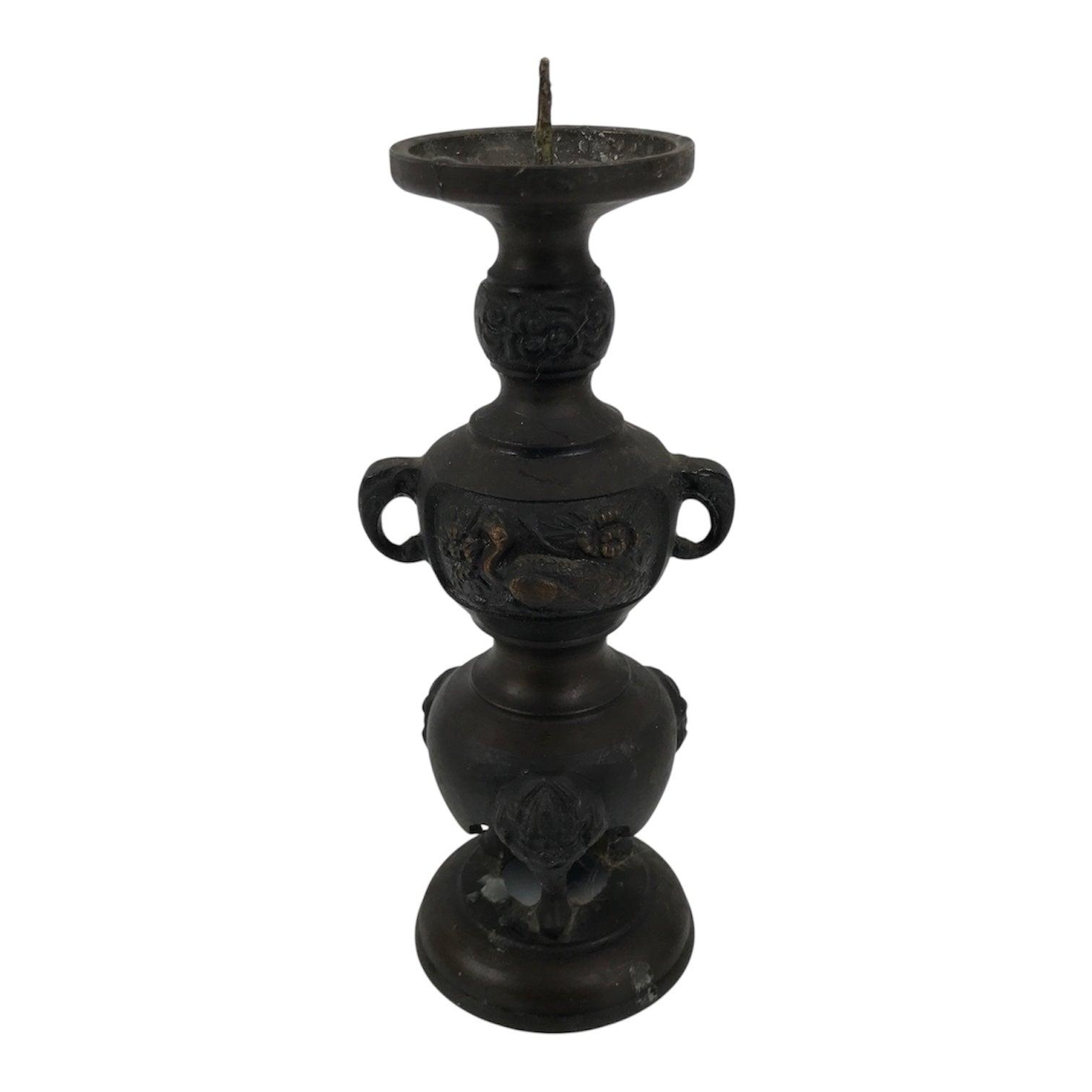 Japanese Buddhist Altar Fitting Bronze Metal Candle Stand Shokudai Brown BA989-OT - Buddhist-chidorivintage.com