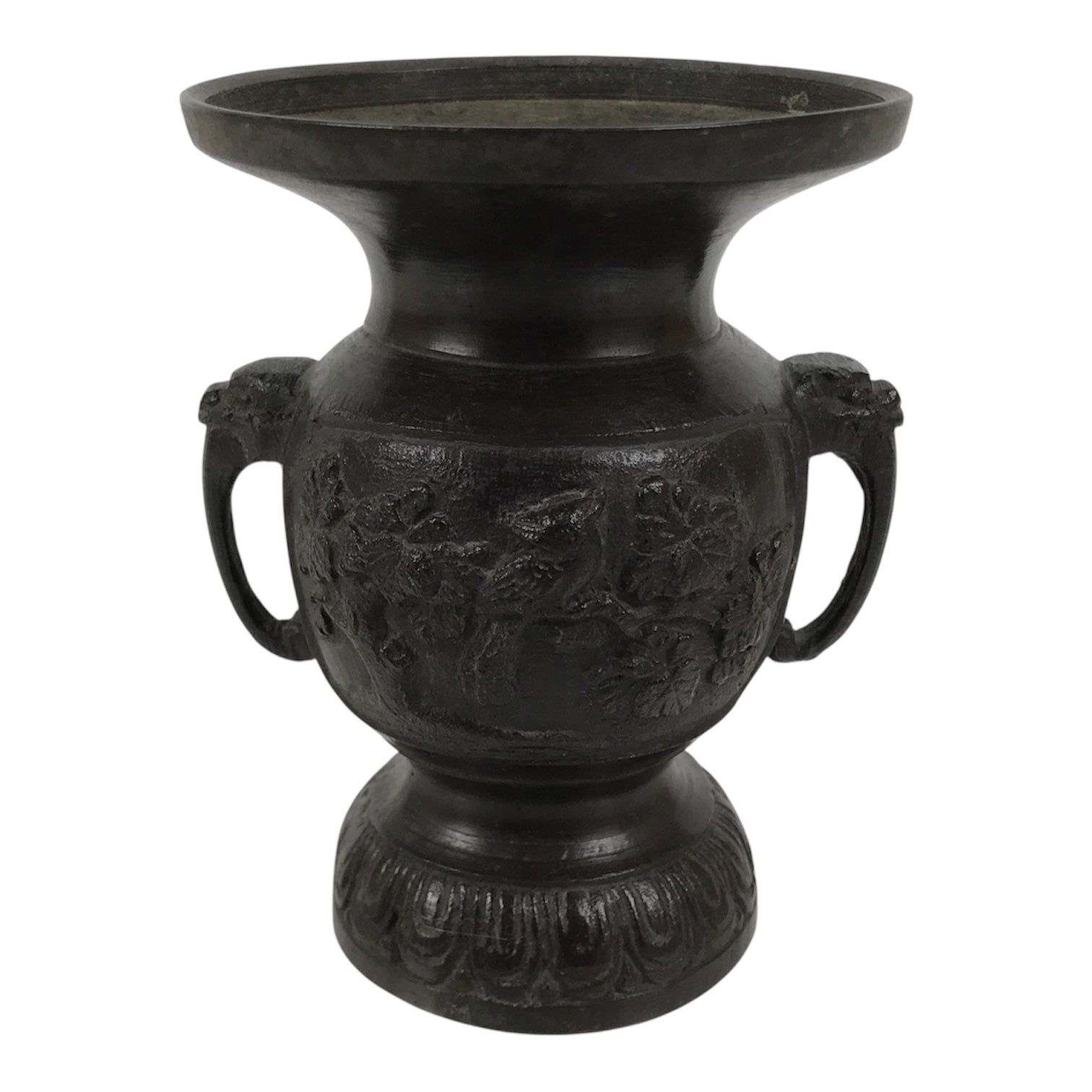 Japanese Buddhist Altar Bronze Metal Flower Vase Vtg Hanatate Brown Birds BA991-OT - Buddhist-chidorivintage.com