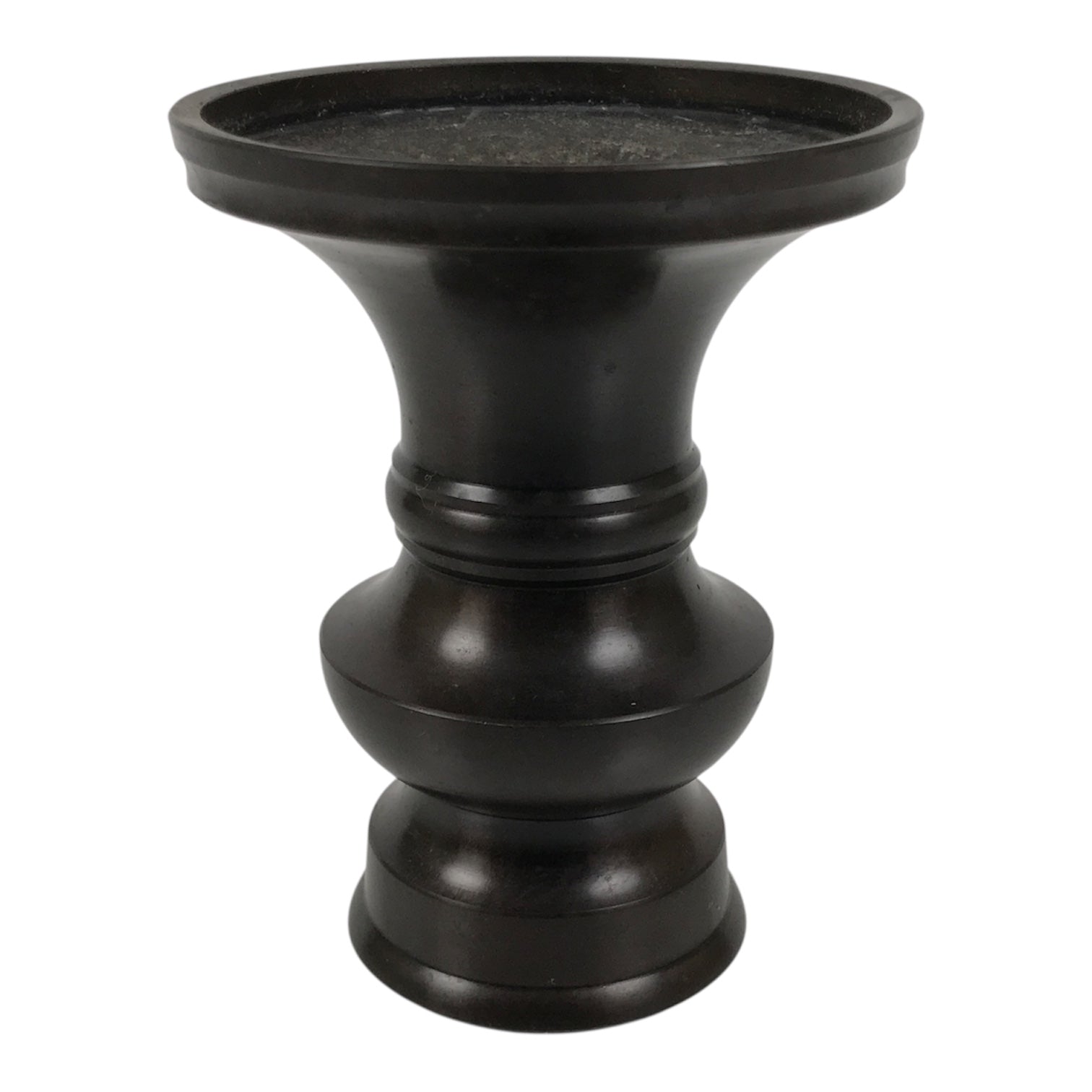 Japanese Buddhist Altar Bronze Metal Flower Vase Vtg Hanatate Simple Brown BA993-OT - Buddhist-chidorivintage.com