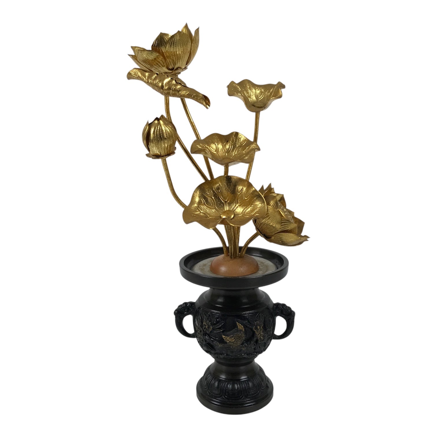 Japanese Buddhist Altar Fitting Vtg Gold Lotus Flowers Jouka Hanatate BA996-OT - Buddhist-chidorivintage.com