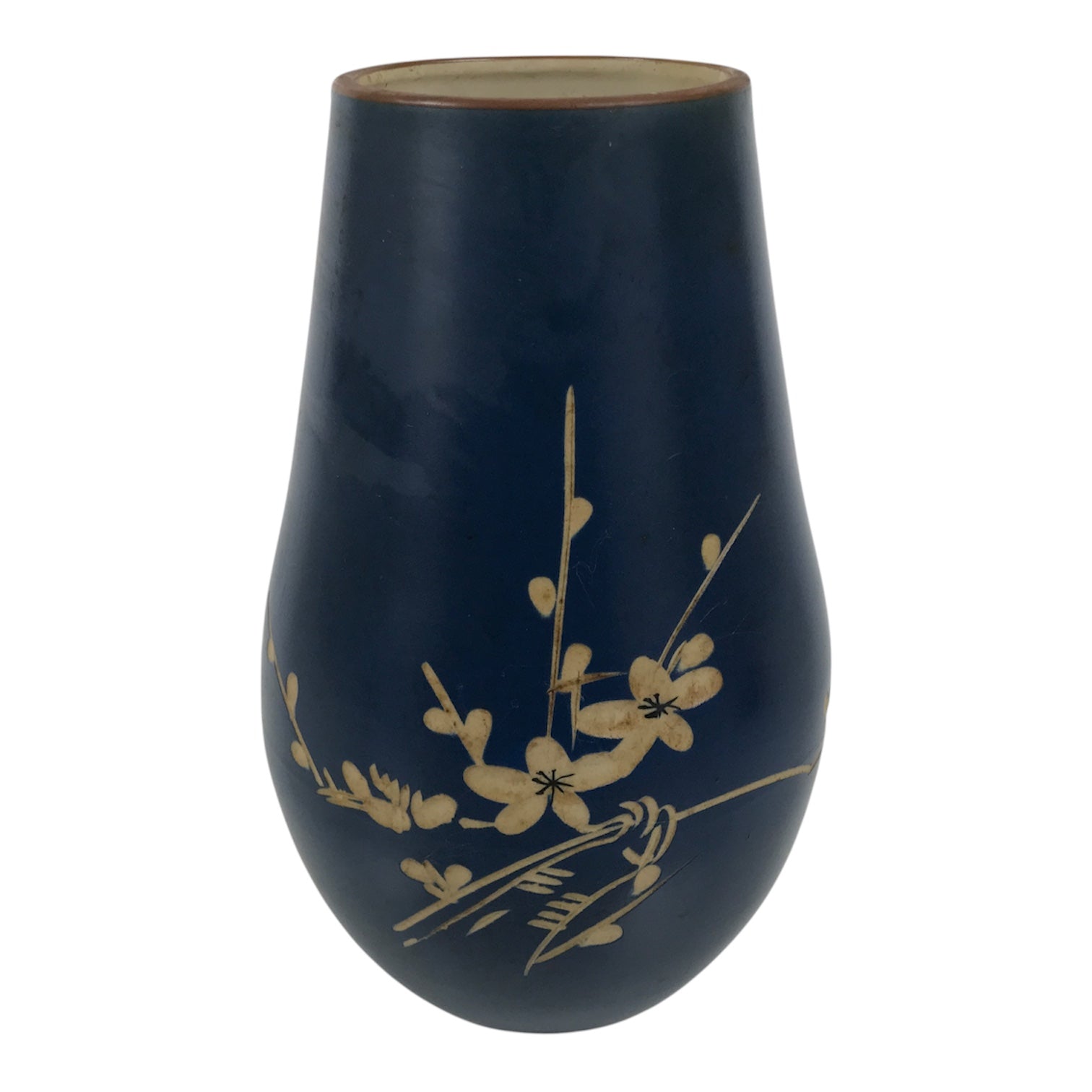 Japanese Ceramic Flower Vase Vtg Ikebana Kabin Dark Blue Floral Teardrop FK247-KT - Vase-chidorivintage.com