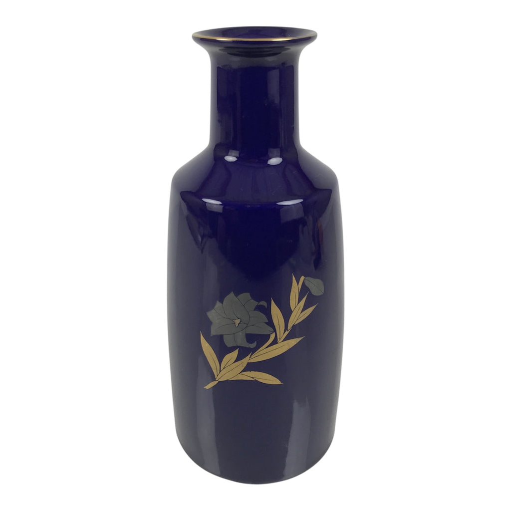 Japanese Porcelain Flower Vase Vtg Ikebana Kabin Bottle Blue Gold Floral FK248-KT - Vase-chidorivintage.com