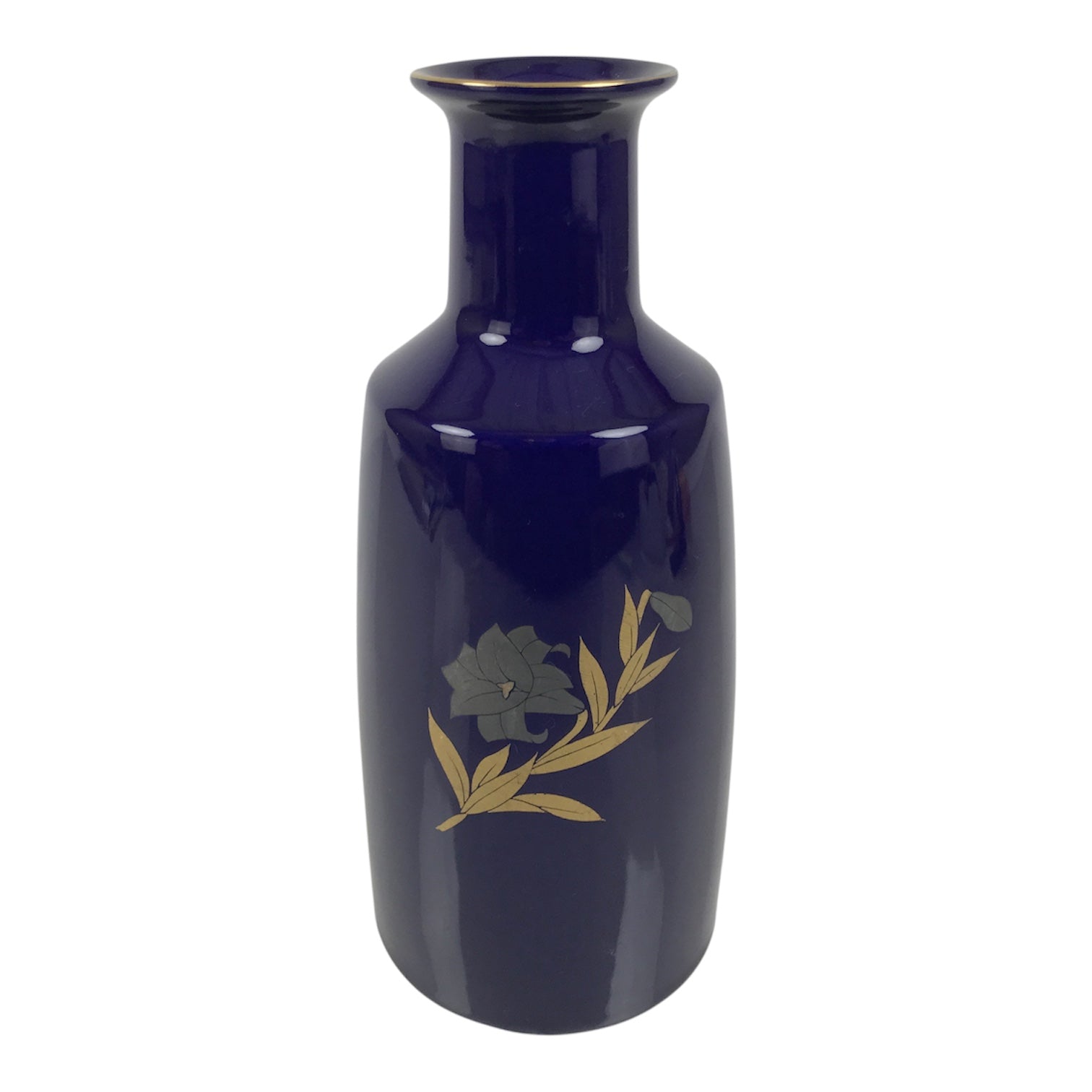 Japanese Porcelain Flower Vase Vtg Ikebana Kabin Bottle Blue Gold Floral FK248-KT - Vase-chidorivintage.com