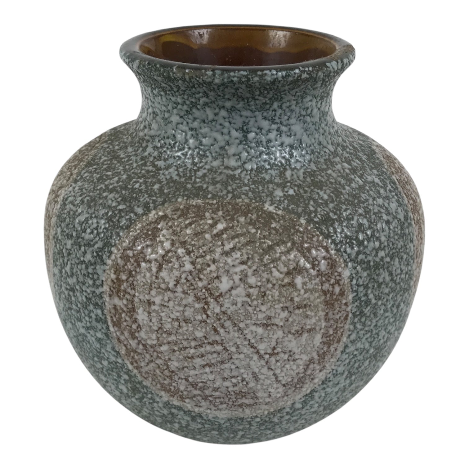 Japanese Ceramic Flower Vase Vtg Ikebana Kabin Round Green Brown White FK251-KT - Vase-chidorivintage.com